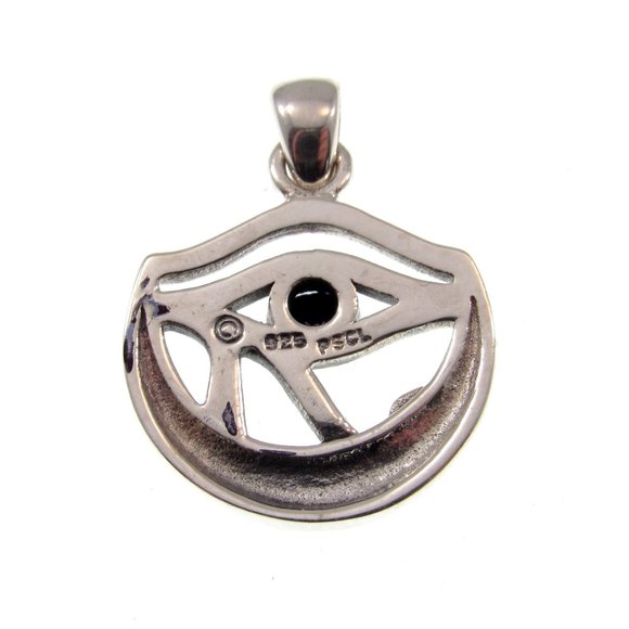 Solid 925 Sterling Silver Eye of Horus With Celtic Crescent Moon Pendant, Lapis - Picture 5 of 5